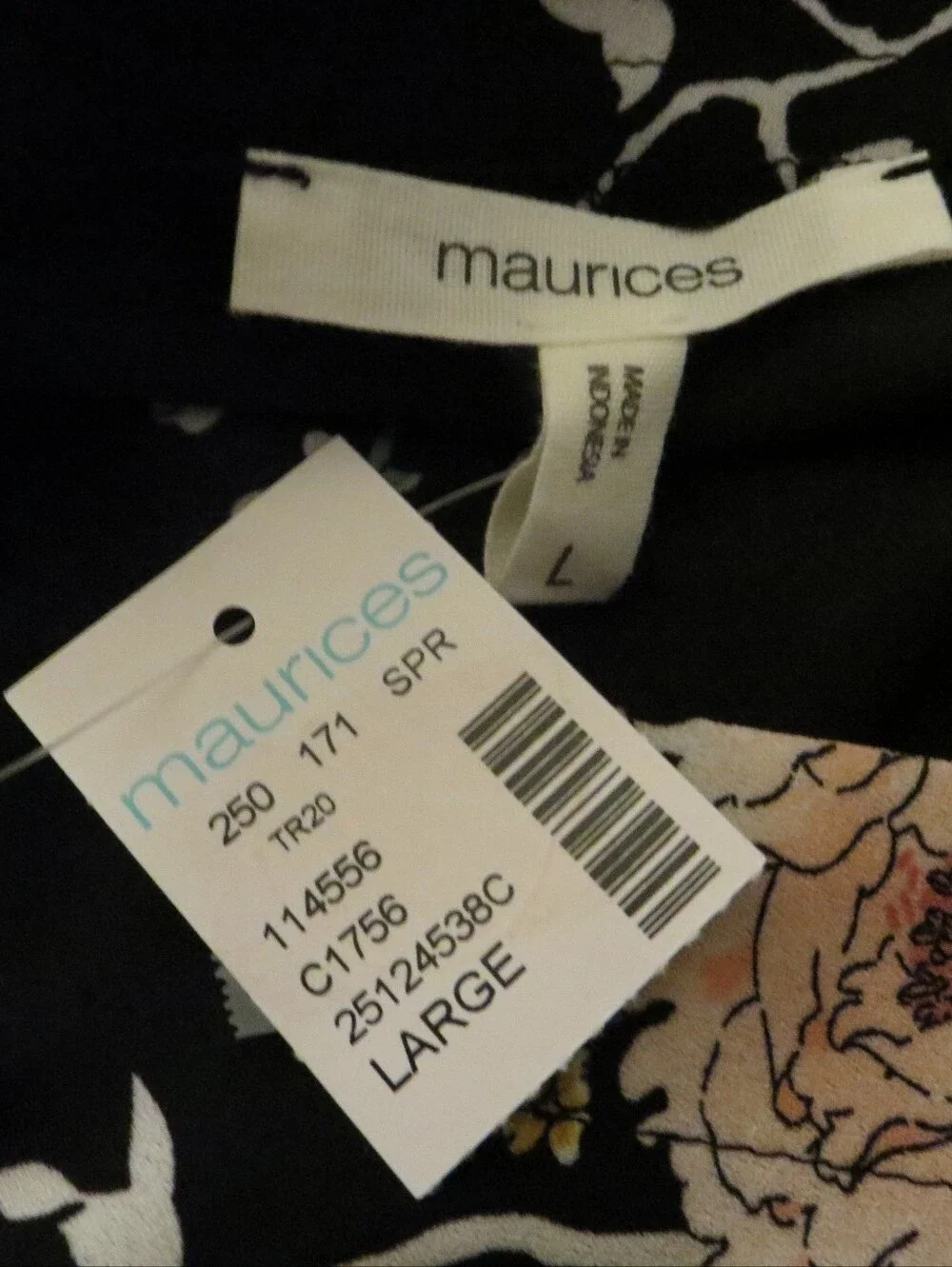 Maurices Black Floral Print Bar Back V Neck Sleeveless Tank Top Size Large New